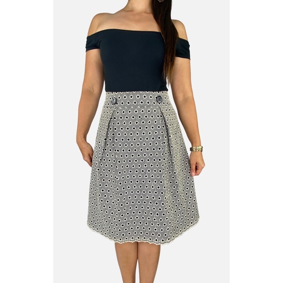 Mint Dresses & Skirts - MINT High Waisted Retro A-line Midi Skirt with Circle Embroidery Size AU 10